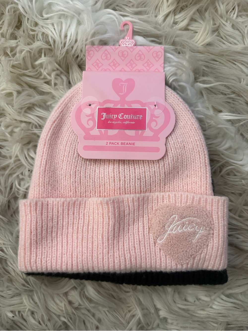 NEW Juicy Couture 2 Pack Beanies Pink and Black